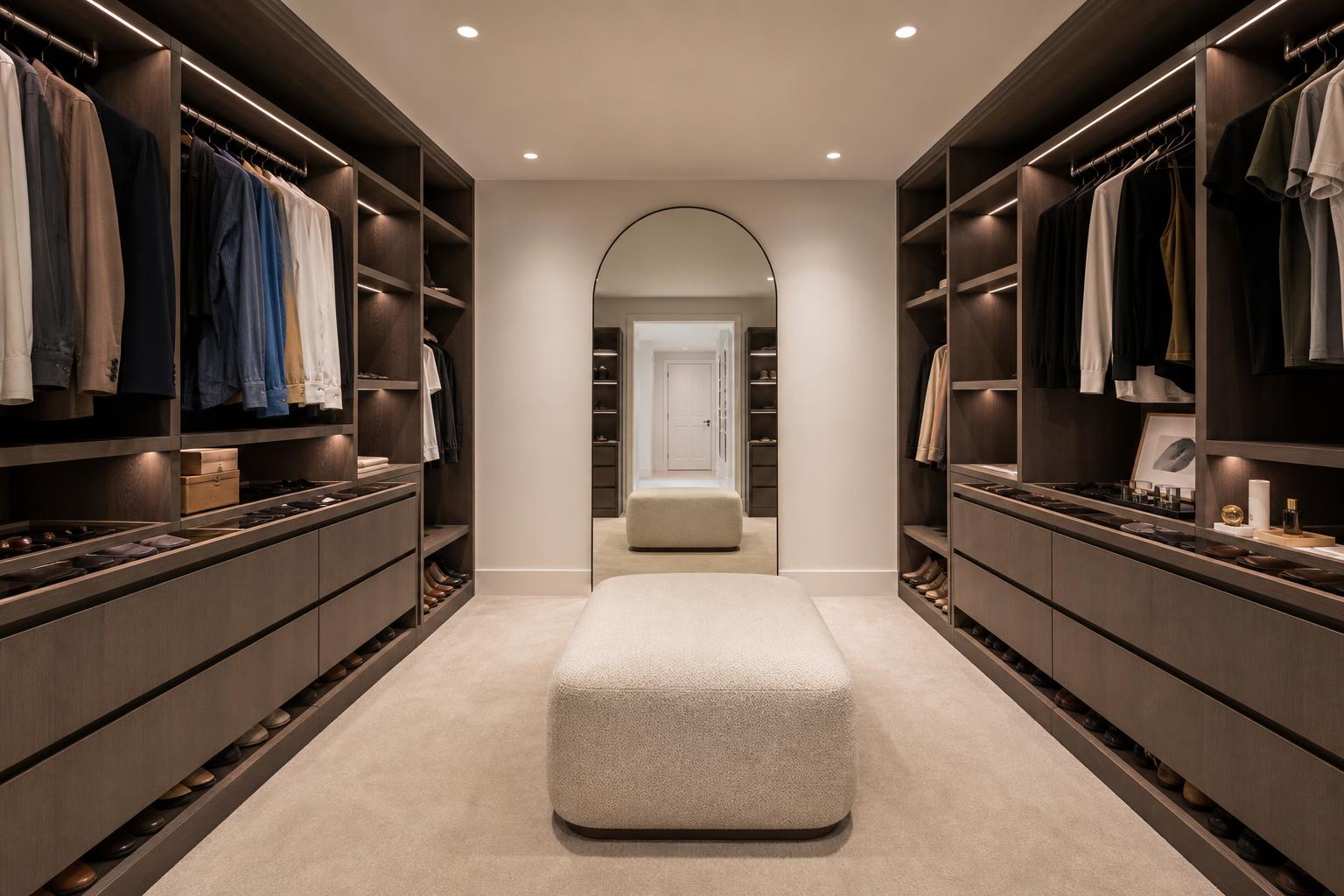 Closet de casal em carvalho fumê com espelho arco