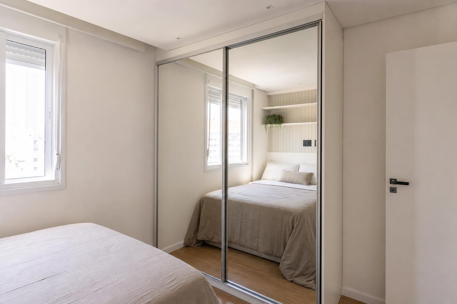 Guarda-roupa de quarto pequeno com portas espelhadas